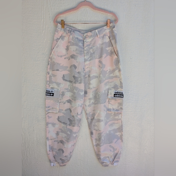 Adidas Pink Camo Track Pants Cargo Joggers Women's Size Medium - Picture 1 of 4